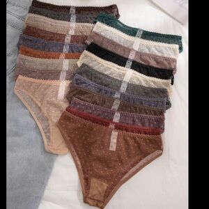 Women's 12 pcs  Heart Print Bow Decor Contrast Lace Knicker, Soft Comfy Breatha